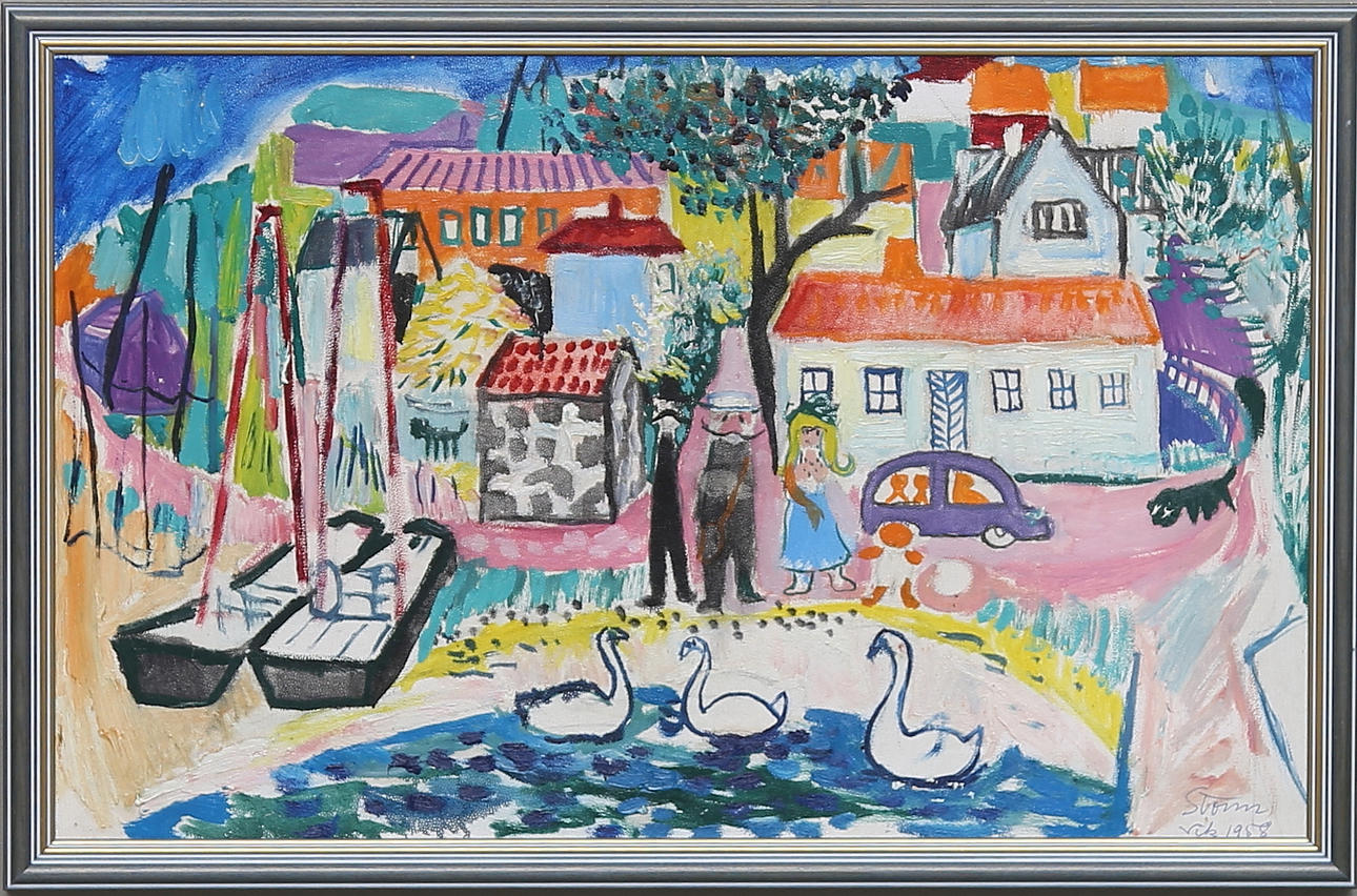 SVEN STORM. Olja på pannå, signerad och daterad Vik 1958.