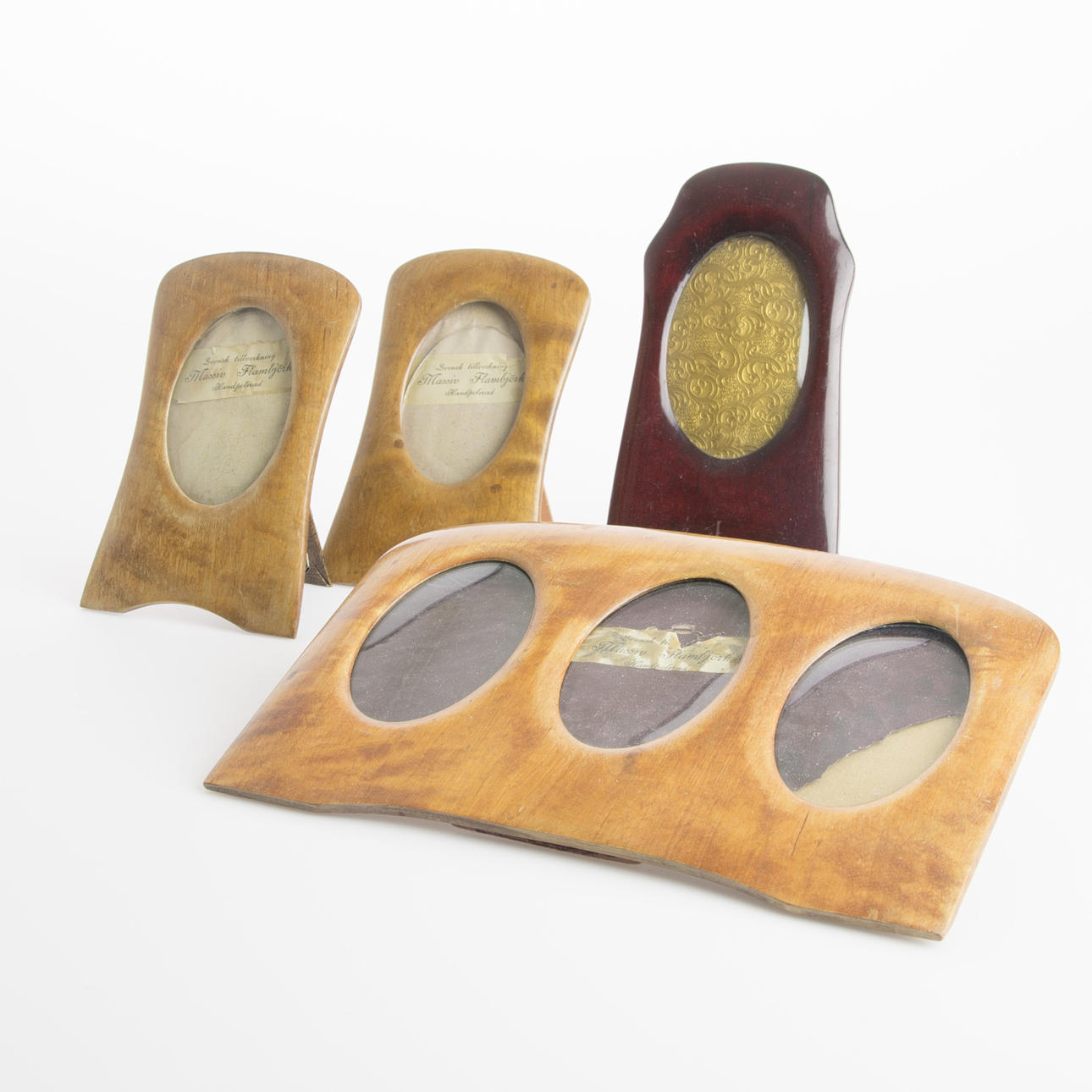 FOTOGRAFIRAMAR, 4 stycken , mahogny/björk, 1800/1900-tal.