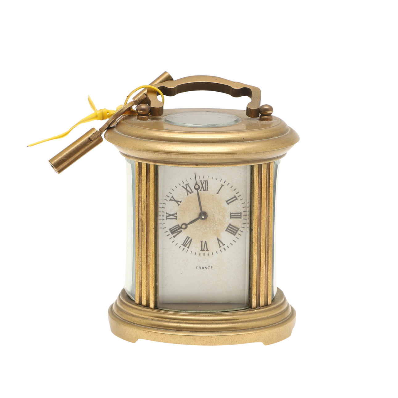 MINIATURE FRENCH BRASS CARRIAGE CLOCK.