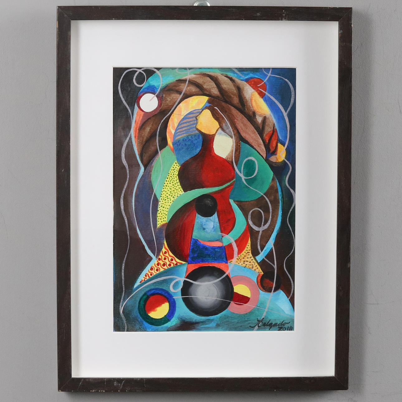 OIDENTIFIERAD KONSTNÄR. BACKGAMMON. Abstrakt blandede medier, signeret.