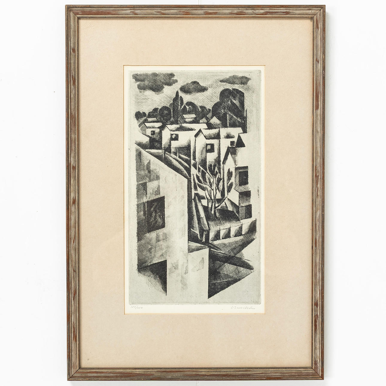 CURT BURSTROM. Composition, urban motif, signed Burström, 187/310, etching.