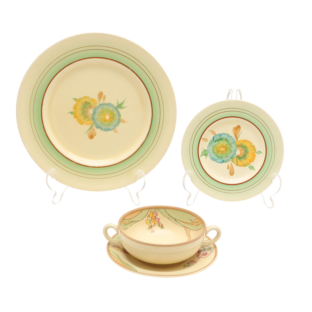 CLARICE CLIFF PLATE & OTHER ITEMS.