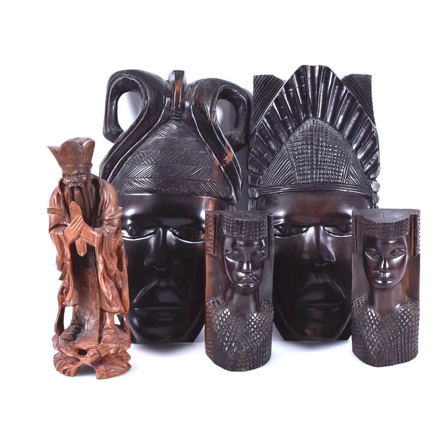 TRÆFIGURER, 5 stk., 20. århundrede.