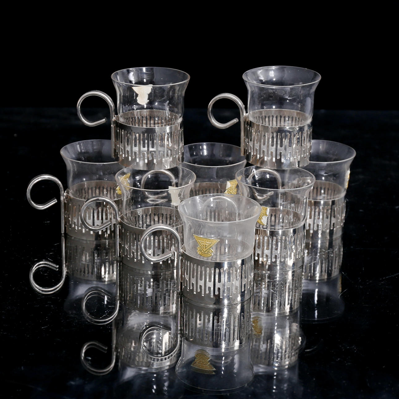 GLÖGGLASSEN, 8 Stück, Glas/Metall, Gullaskruf.