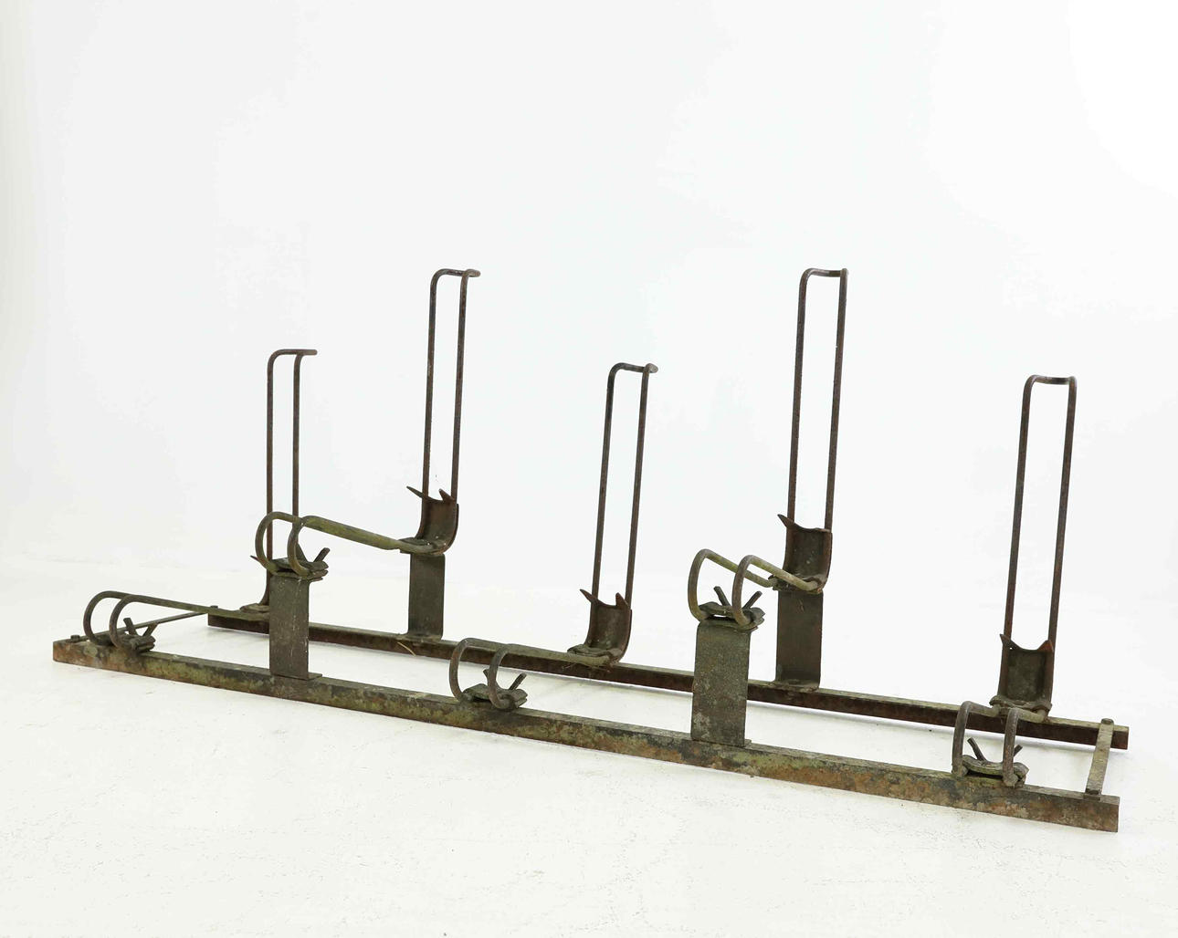 A 1950s-century ironwork bicycle rack.