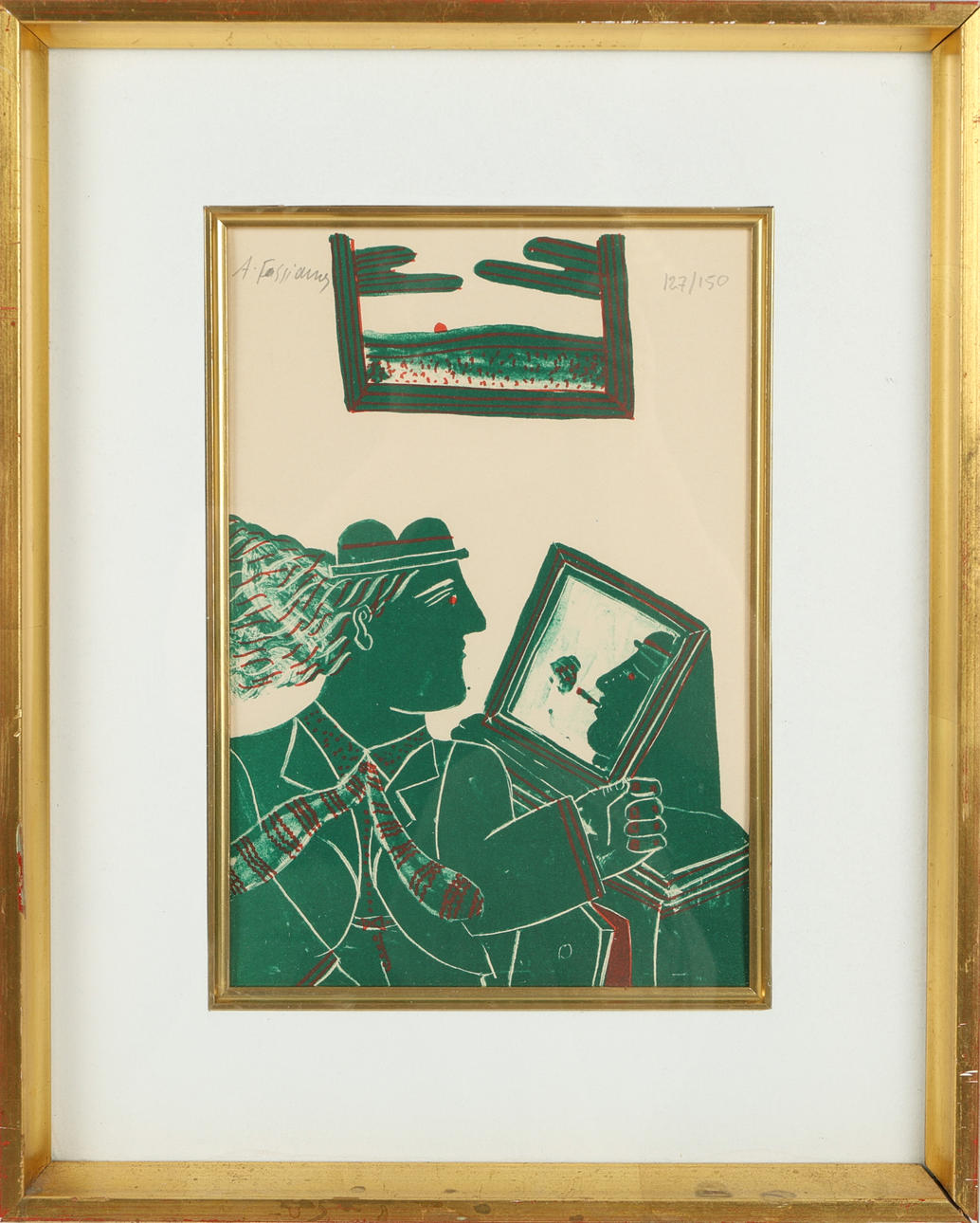 ALEXANDRE FASSIANOS. Figure composition in green, lithograph in colours, signed.