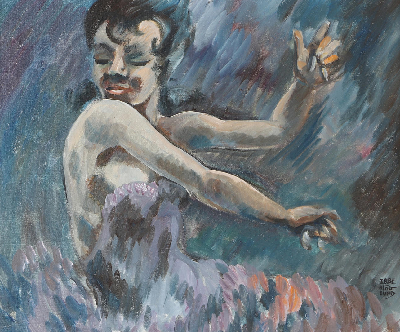 EBBE HÖGLUND. “Sitting dancer”, oil on canvas, signed.
