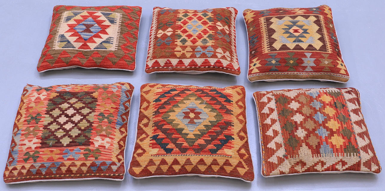 KUDDFODRAL, 6 st, kelim, uzbak, cirka 50 x 50 cm.
