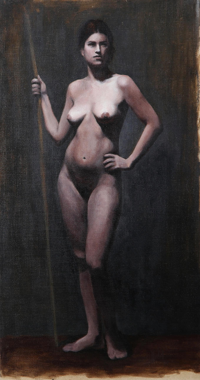 SIGRIDUR HULD INGVARSDOTTIR. Modell, olja på duk, signerad Huld och daterad -14.