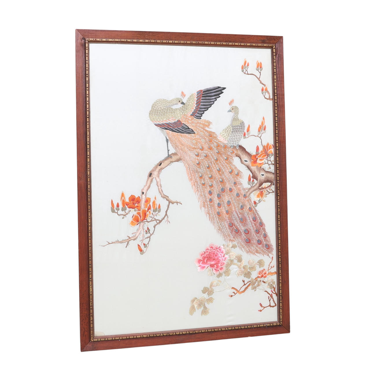 A peacock, silk embroidery, 20th century.