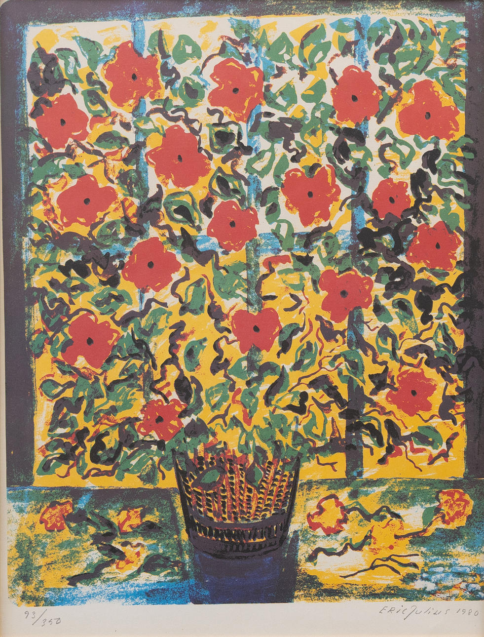 ERIC JULIUS SVENSSON. Lithograph, Flower basket, signed, numbered 93/350.