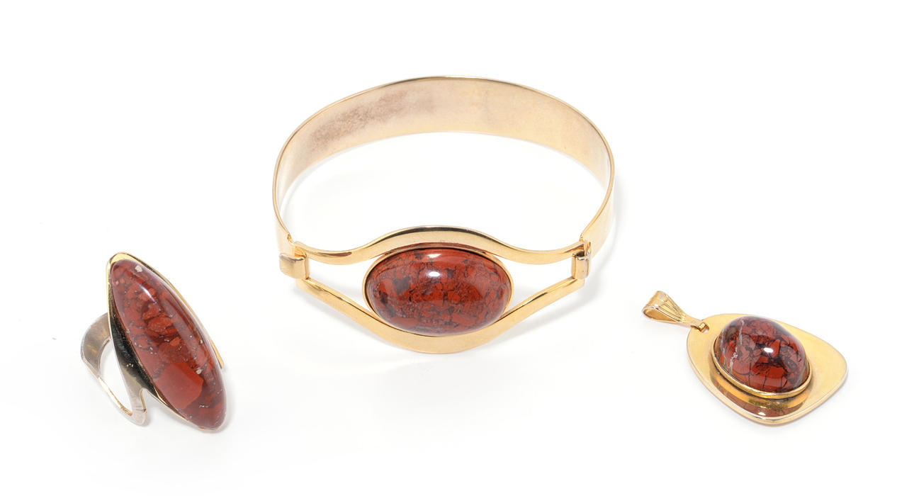 KOVOLUT, smycken Armband, ring och hänge med ädelsten cabochon.