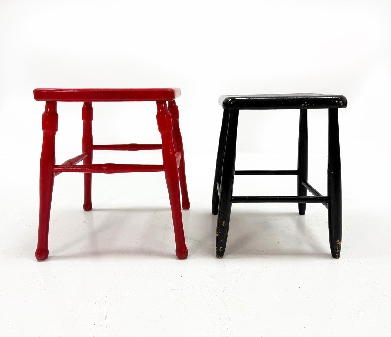 A wooden stool, painted, 20th century.