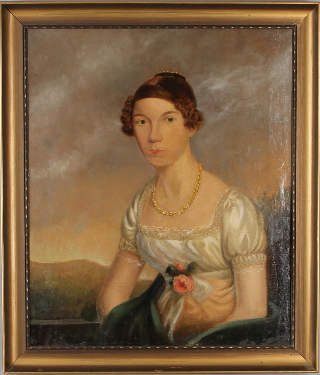 OIDENTIFIERAD KONSTNÄR. Kvinnoporträtt, olja på duk, osignerad, 1800-tal.