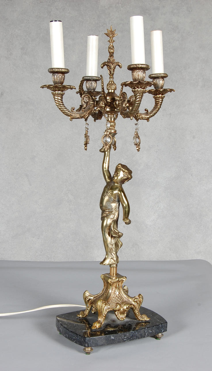 KANDELABER, för 4 ljus, på marmor sockel,1900-tal.