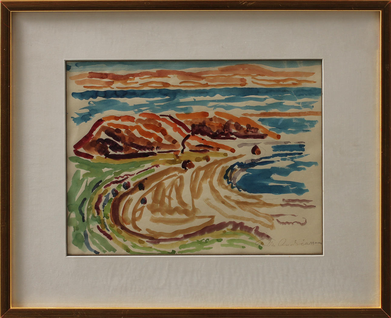 FOLKE ANDREASSON. Strandmotiv, akvarell, sign.