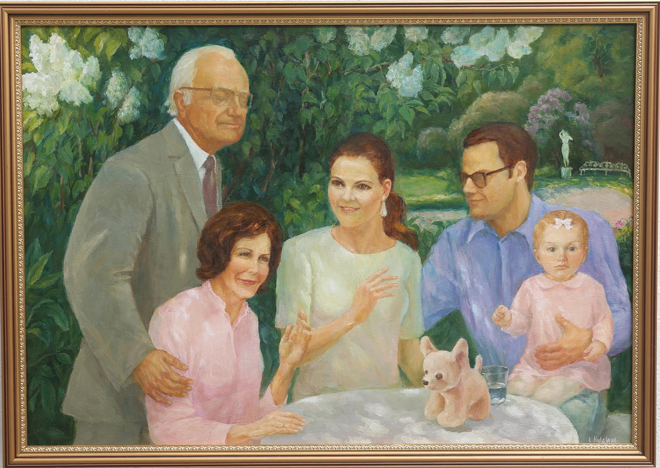 LARISA HADALOVA. Kunga- och kronprinsessparet. Olja på pannå, signerad. Omkring 2012.