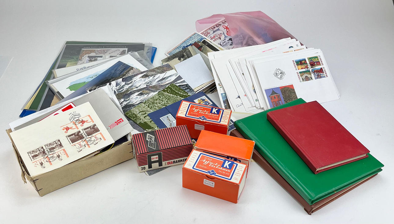 STAMPS, SLIDES AND POSTCARDS, including Sweden.