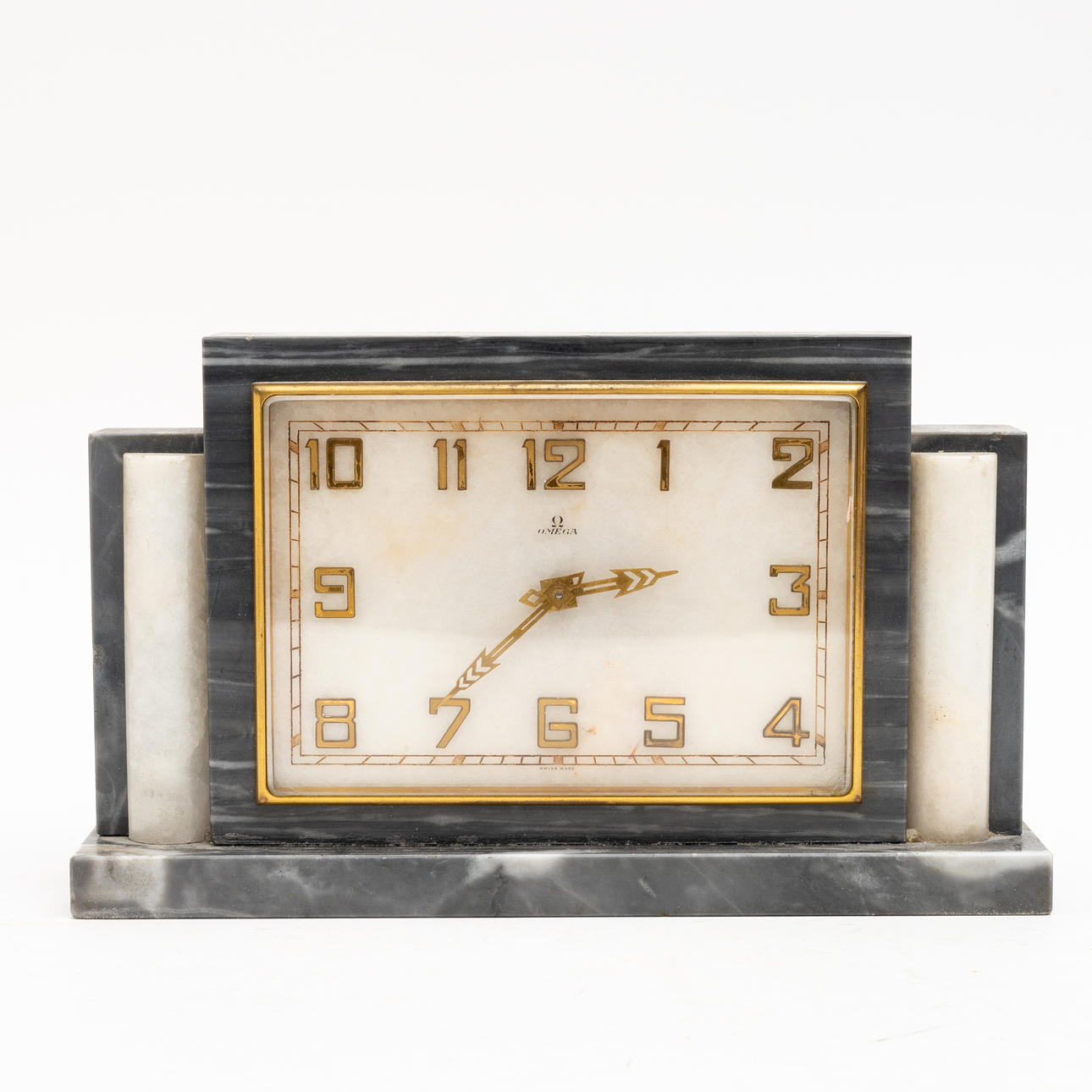 OMEGA. A marble table clock, Art Deco, 1920/30s.