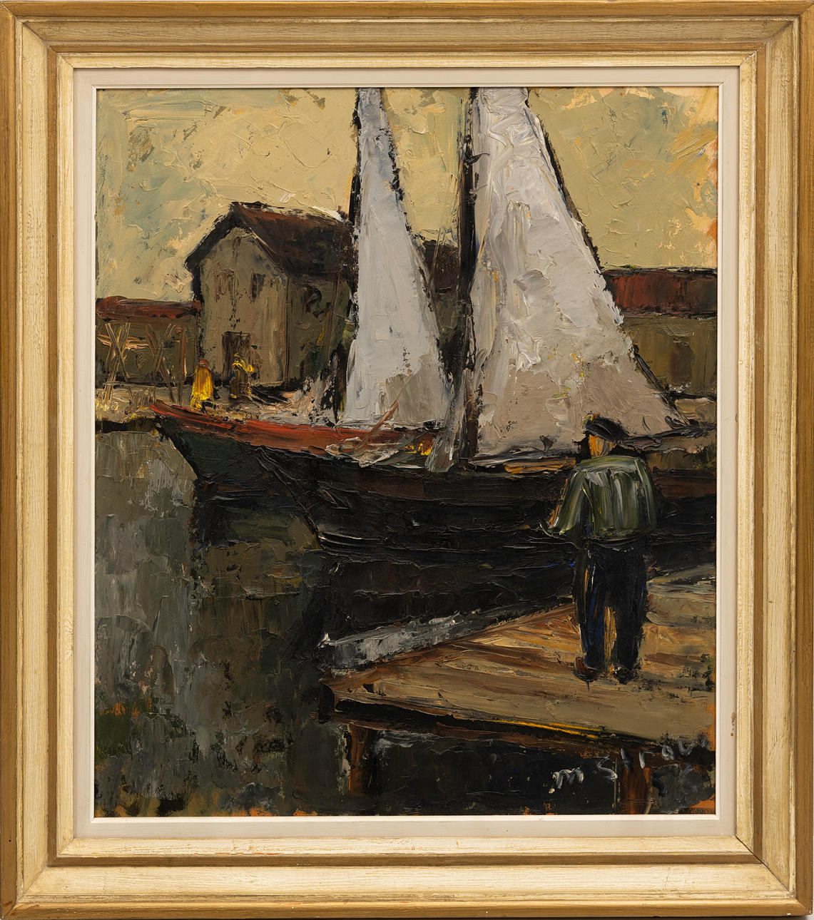 OIDENTIFIERAD KONSTNÄR. Oil on panel, Fishing port, bears signature.