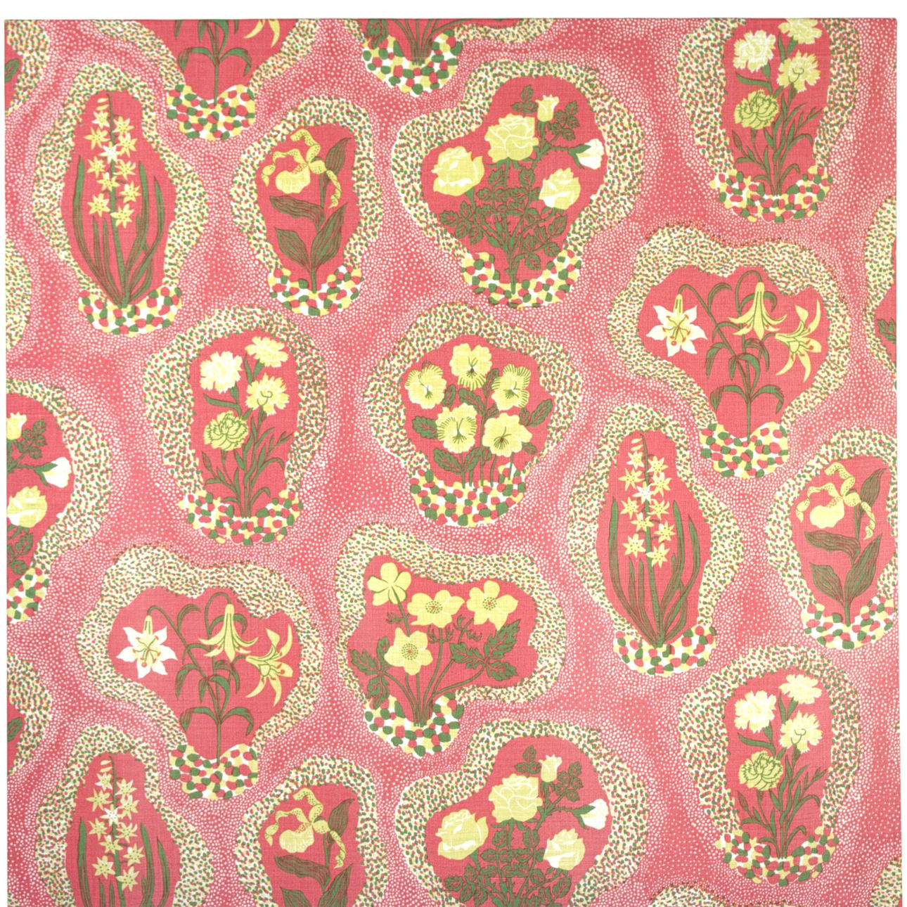 JOSEF FRANK. Fabric stretched on frame, “Catleya”, linen, 100 x 100 cm.