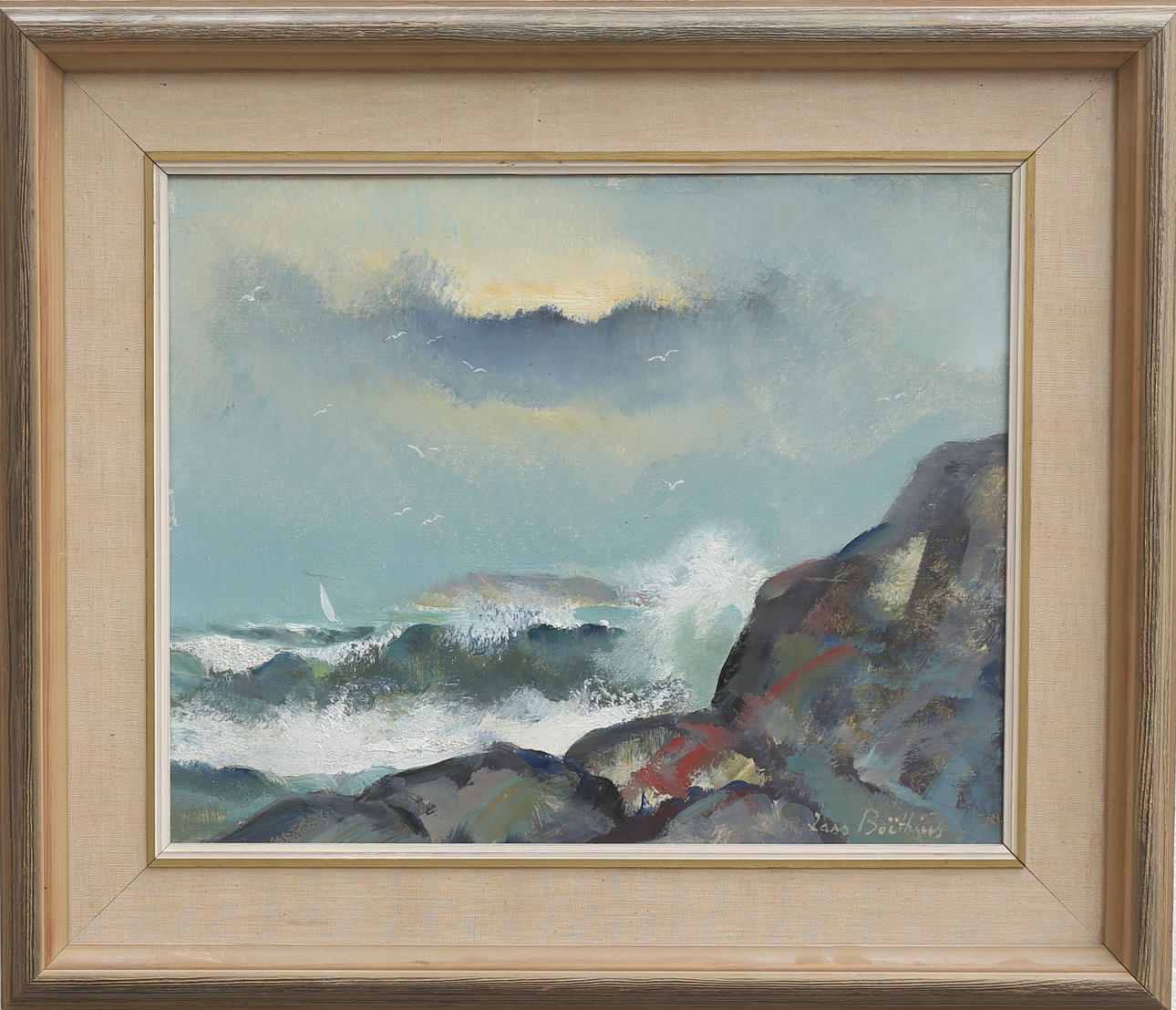 LARS BOËTHIUS. Kustmotiv. Olja på pannå, signerad.