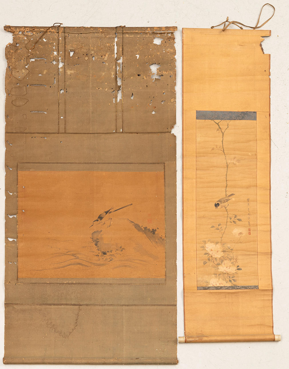 Zwei Rollbilder mit Vögel, China, 19. Jahrhundert.