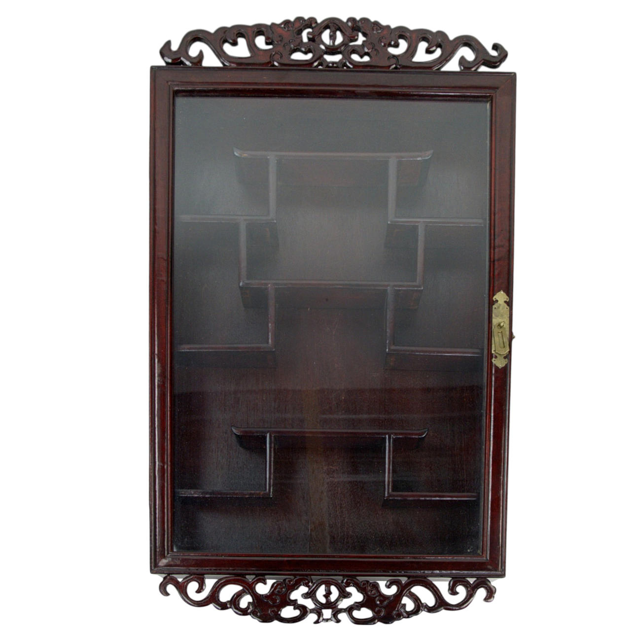 VÄGGSKÅP, rödlackerat trä, glasdörr, Kina.