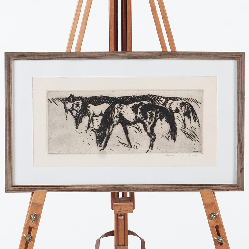 OLLE HANSPERS. Etching, Horses, Signed.