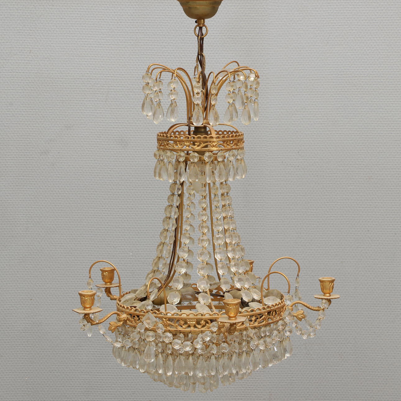 A mid 20th century crystal chandelier.