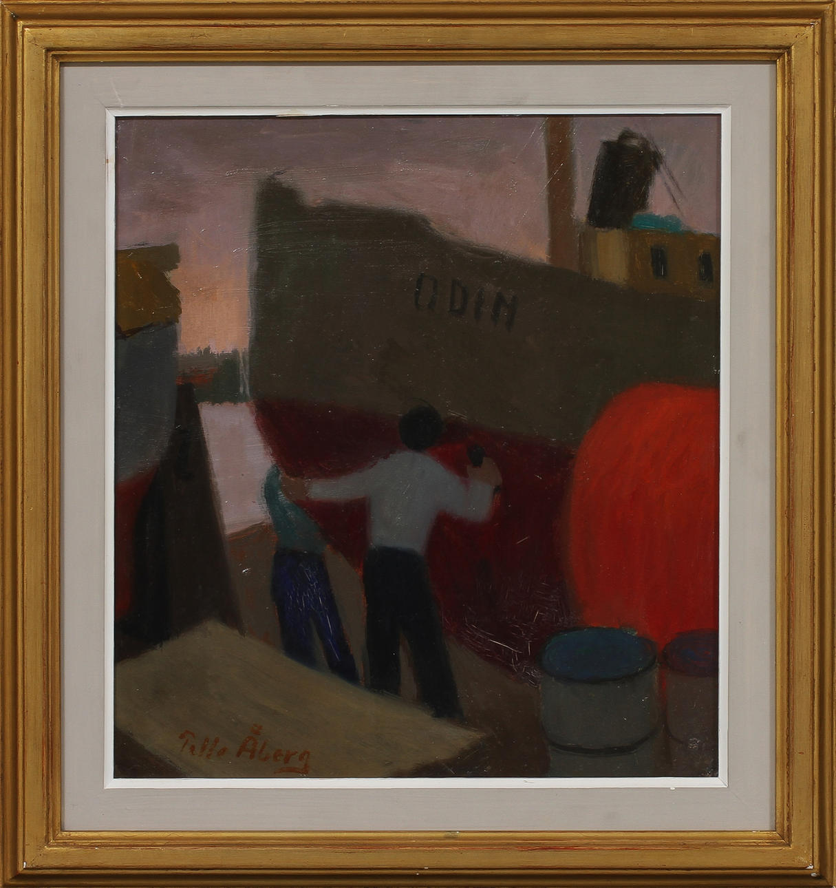 PELLE ÅBERG. Hamnmotiv, olja på pannå, sign.