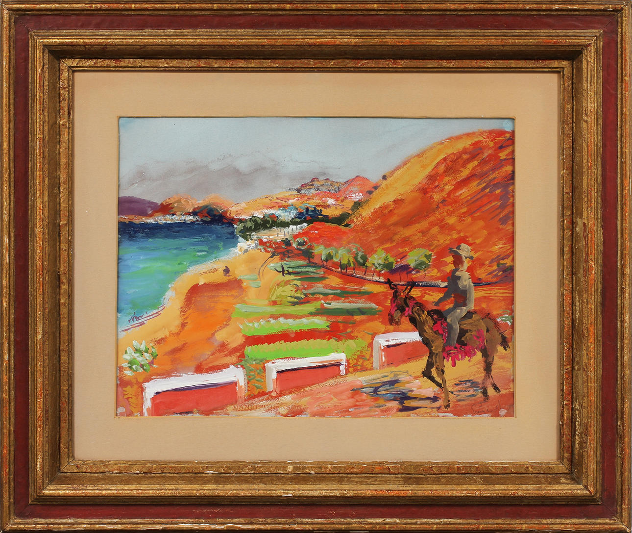 ISAAC GRÜNEWALD (1889-1946). Ryttare i sydländskt landskap. Olja och gouache på papper.