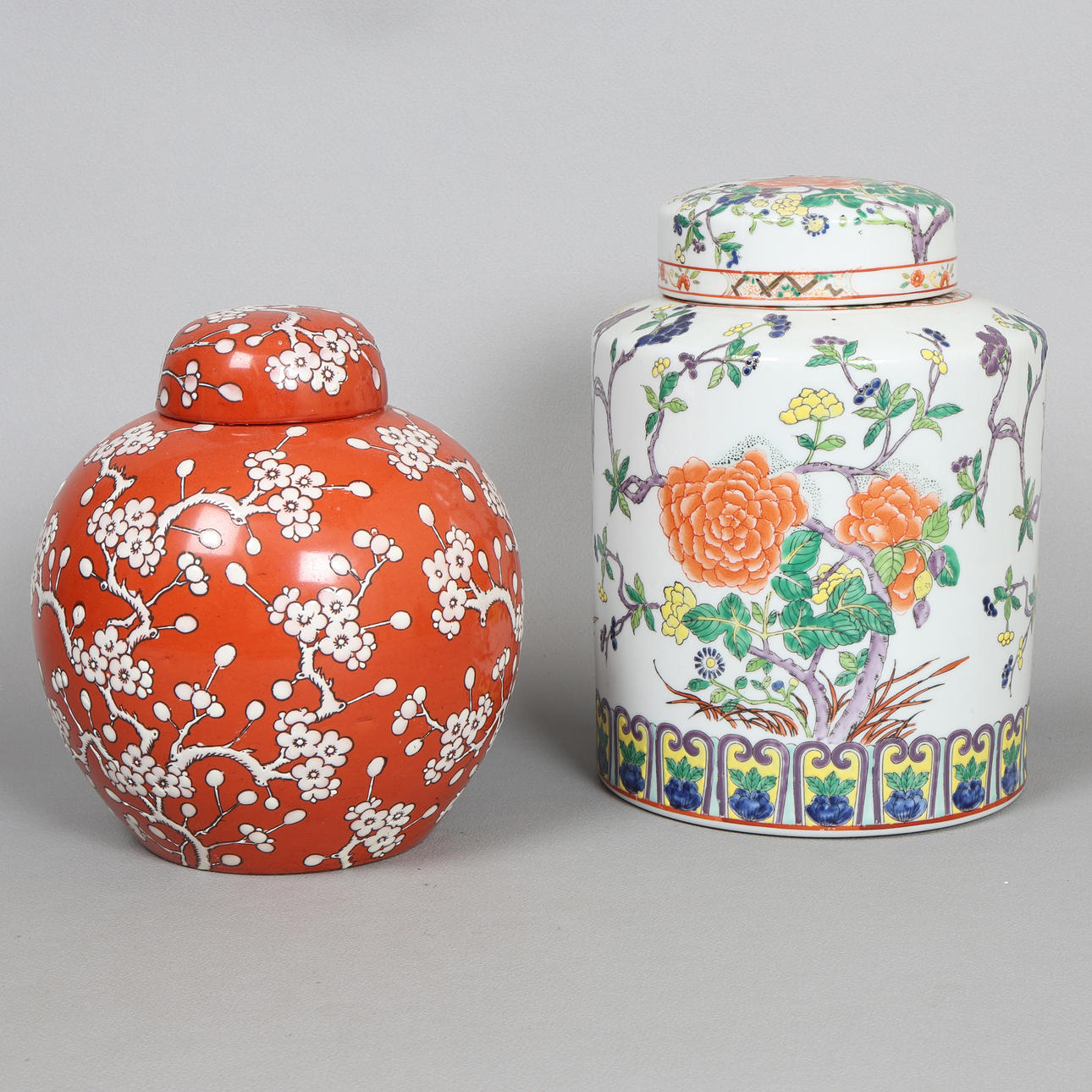 TWO LARGE 20TH CENTURY CHINESE GINGER JARS (2).