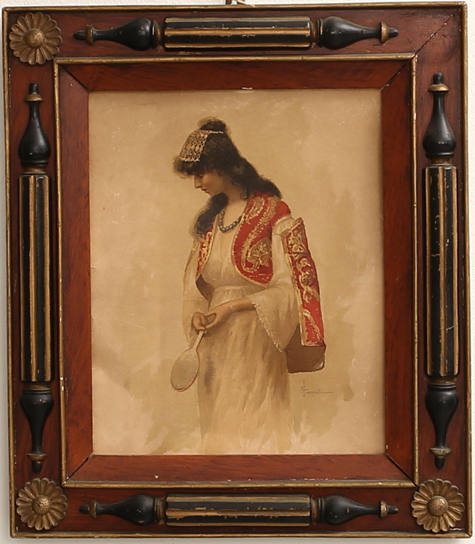 SAPORETTI EDGARDO. Blandteknik, orientalisk kvinna signerad.