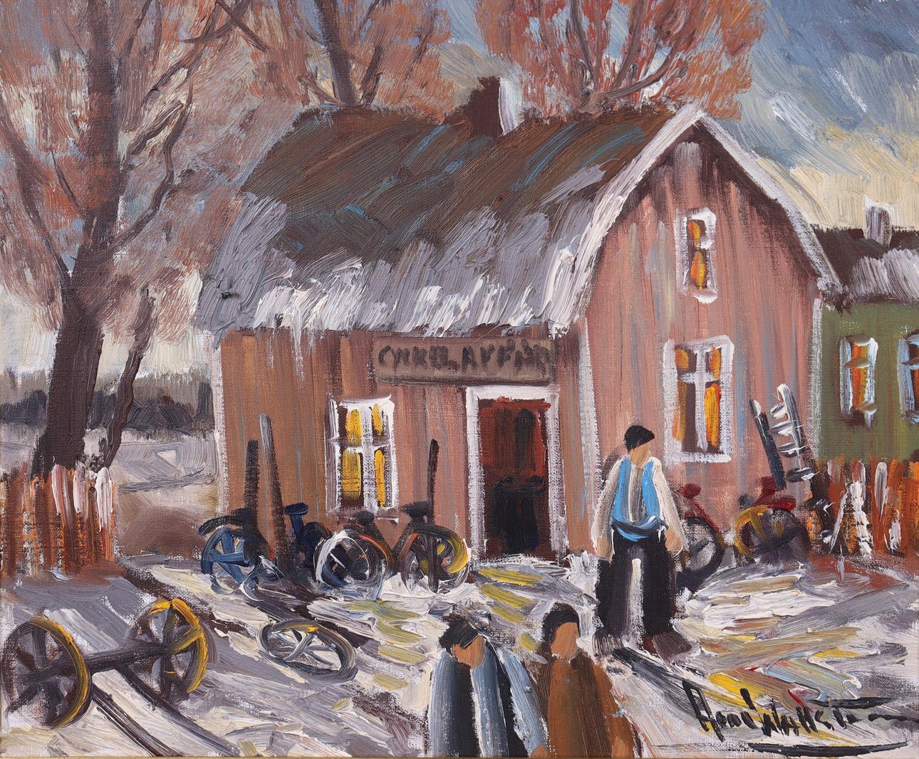 ARNE WALLSTEN, olie på lærred, cykelbutik.