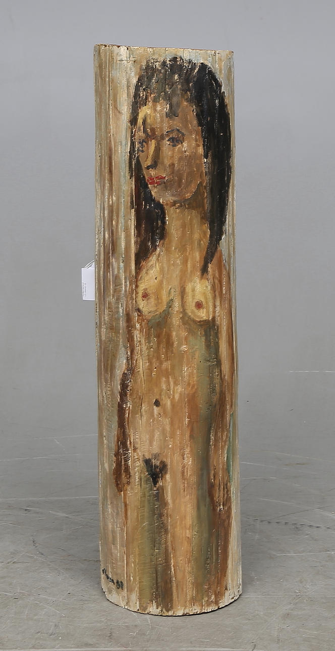 HARRY WICHMANN. SKULPTUR, bemålad stock, otydligt signerad och daterad.