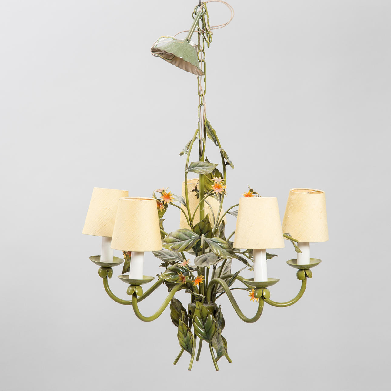 TAKLAMPA, 5-armad, målad metall, 1900-tal.