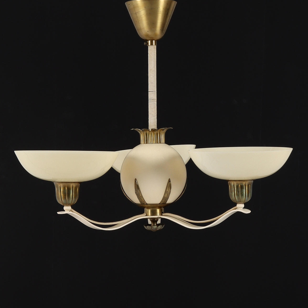 A glass ceiling lamp, metal, 1930/40s.