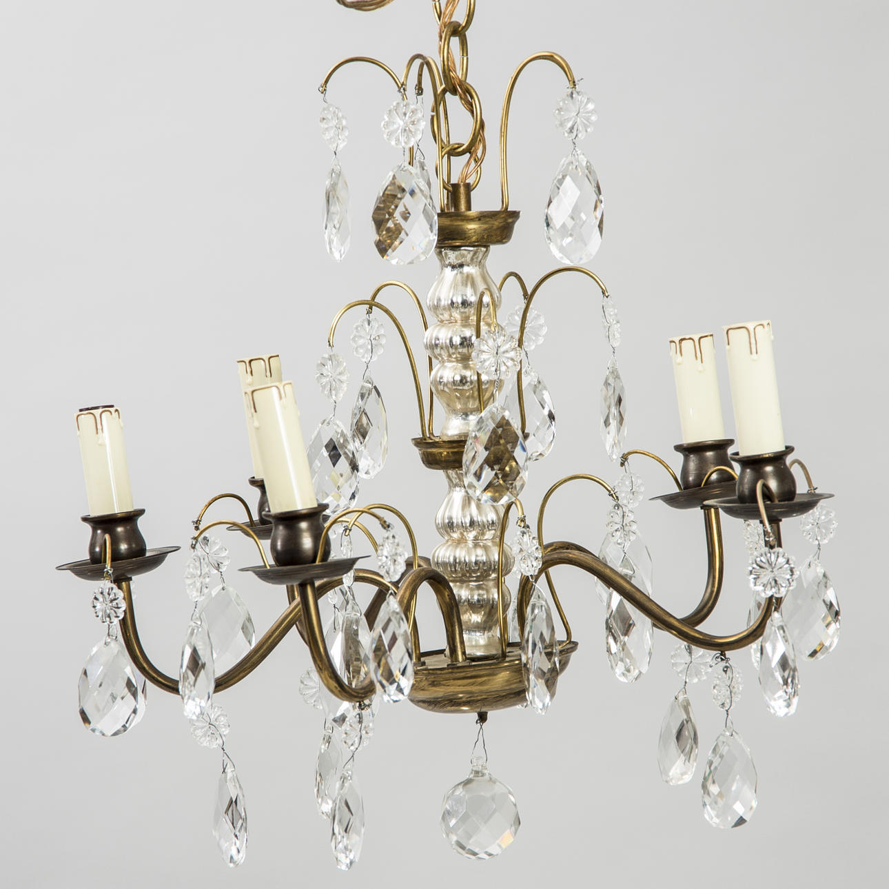 TAKLAMPA, 5-armad med prismor, 1900-talets mitt.