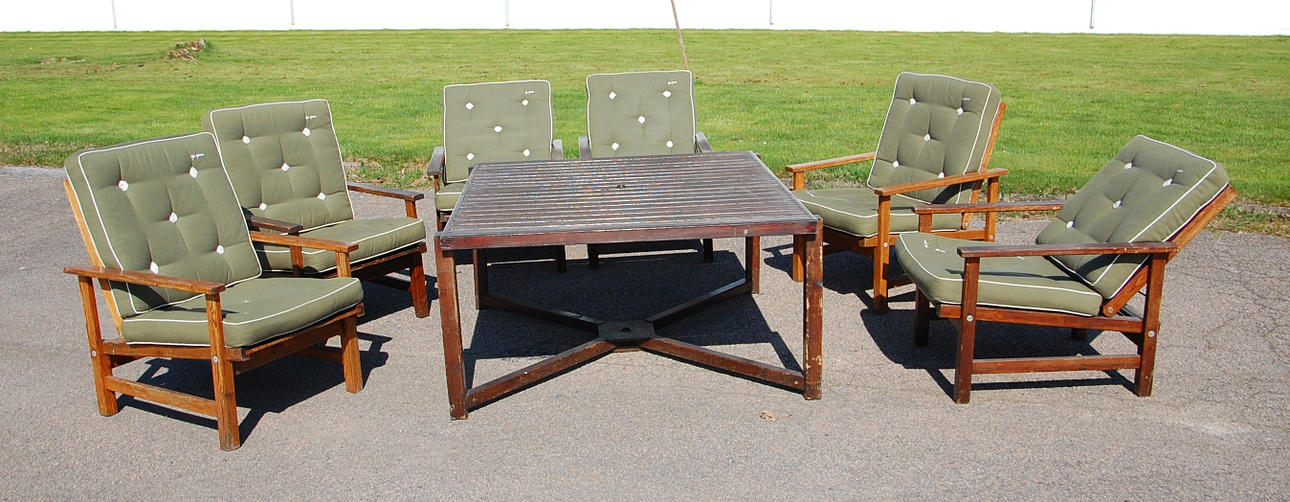 TRÄDGÅRDSMÖBLEMANG, 7 delar, " Fri Form " Elsa Stackelberg.