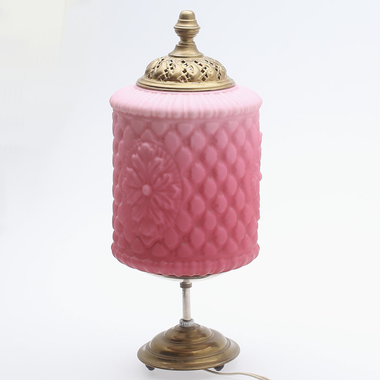 BORDSLAMPA, glas/mässing samt gulmetall, 1900-tal.