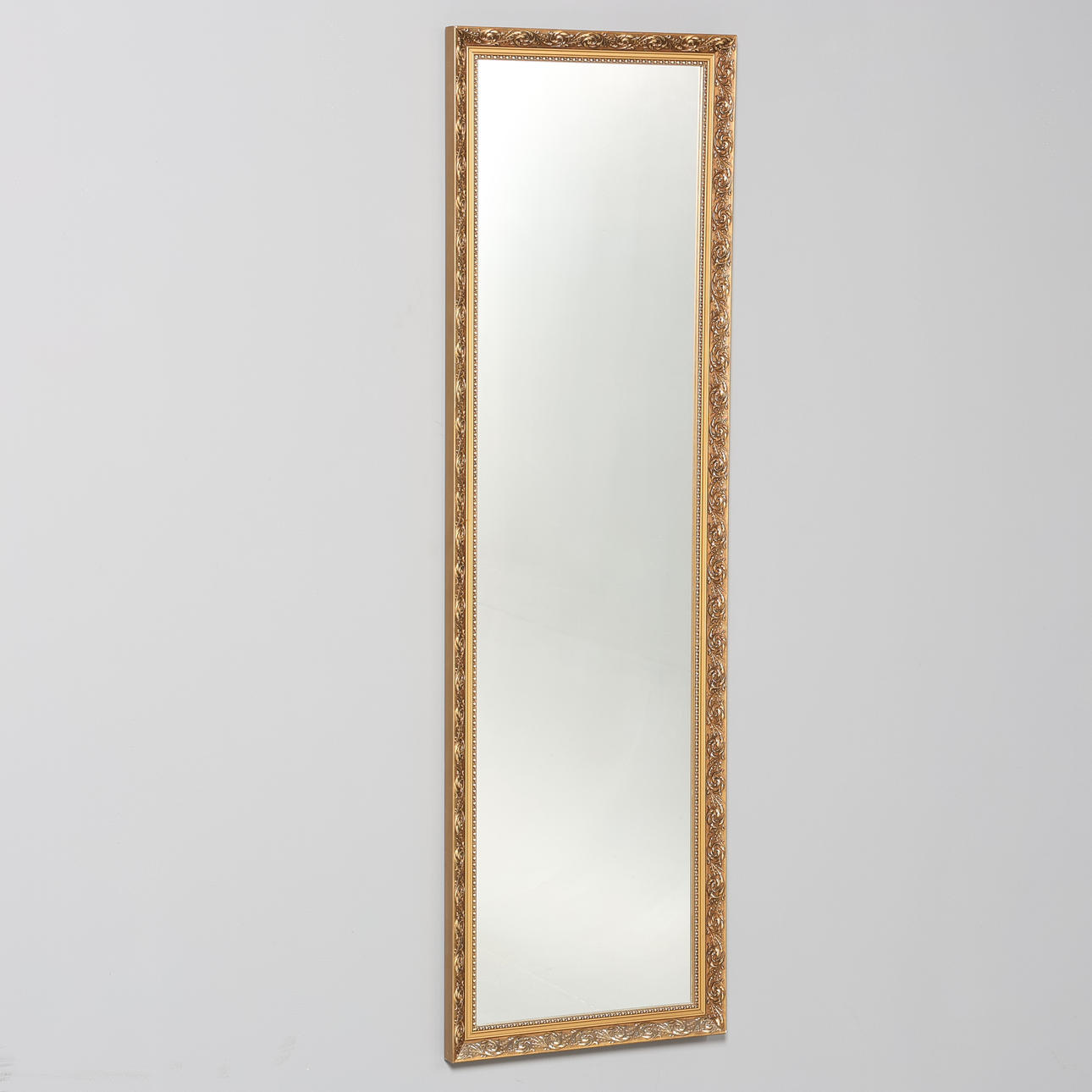 MIRROR, gold colored frame.