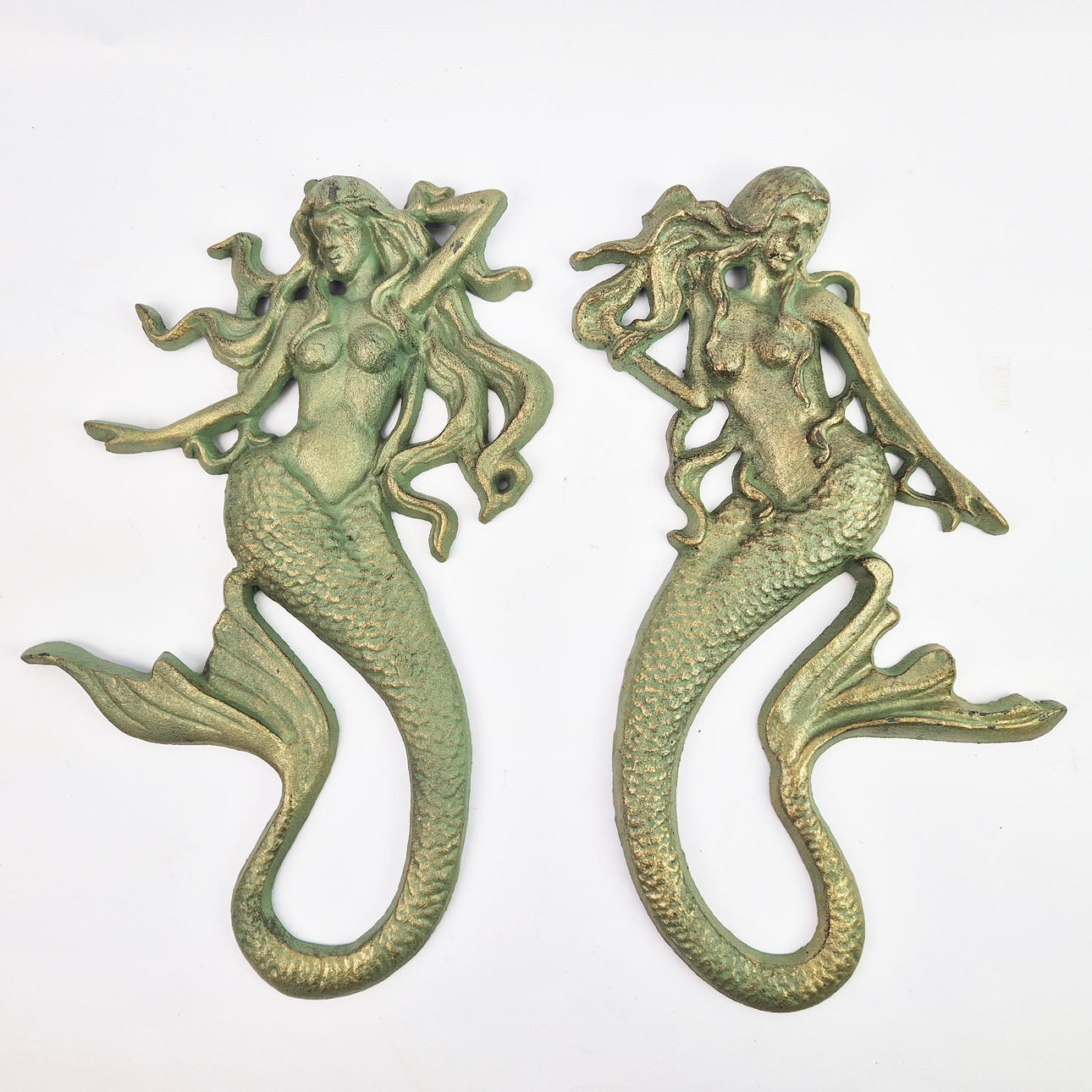 MERMAID WALL RELIEF PLAQUES, A PAIR.