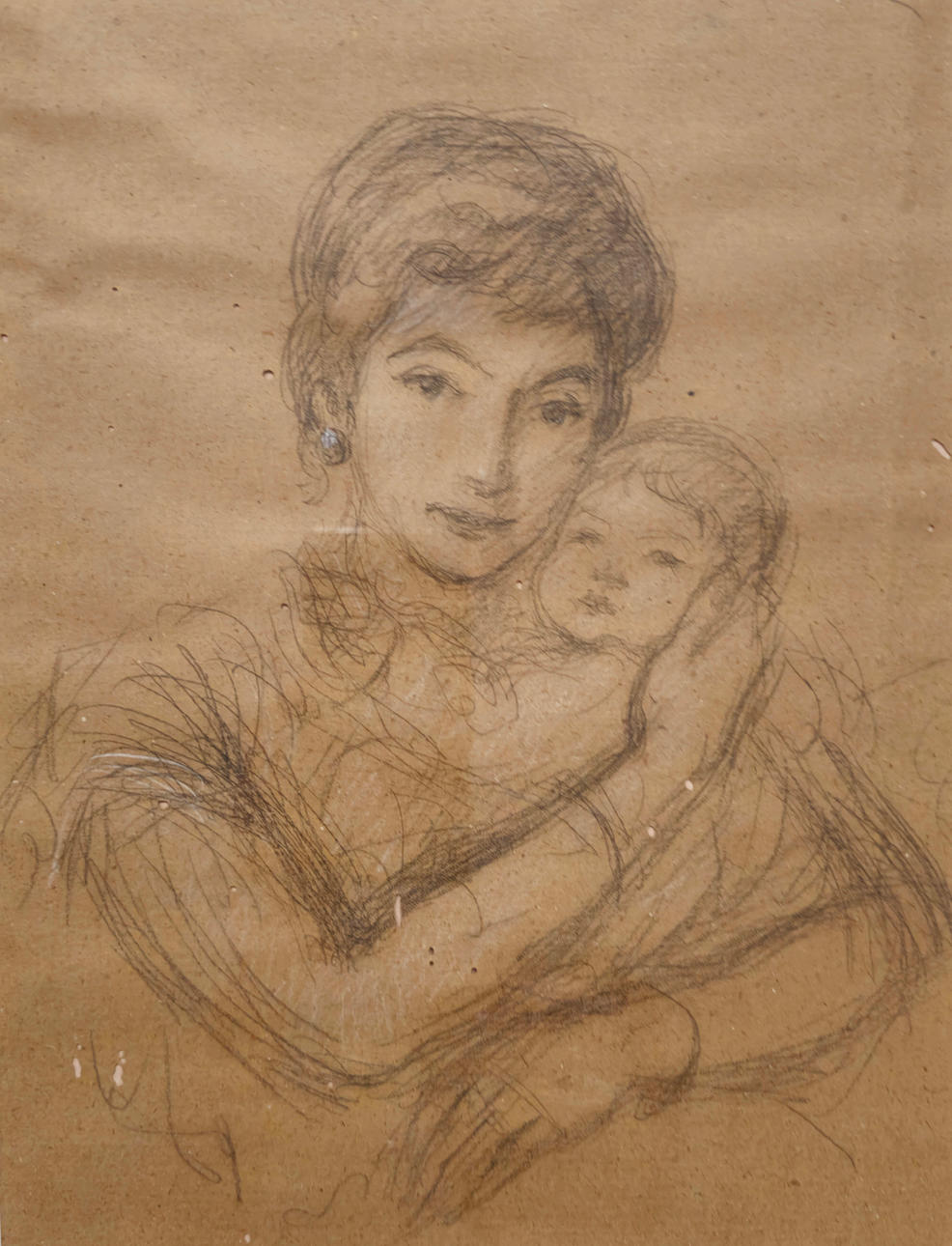 SERRA ROSE. MUTTER MIT KIND. BLEISTIFT AUF PAPIER.