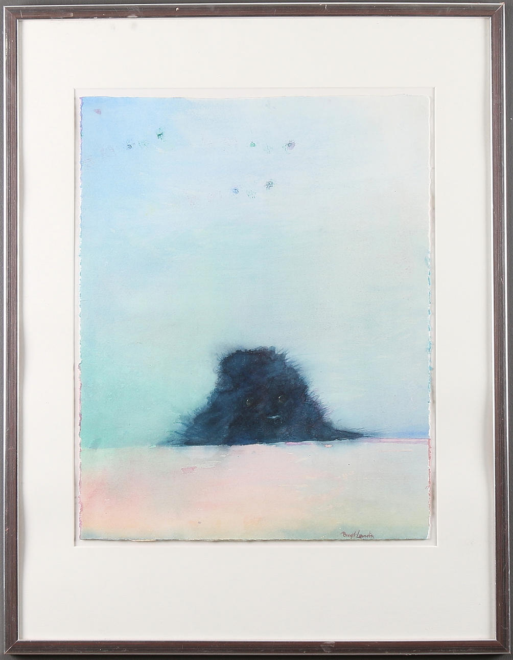 BENGT LANDIN. "Den svarta pudeln", akvarell, signerad.