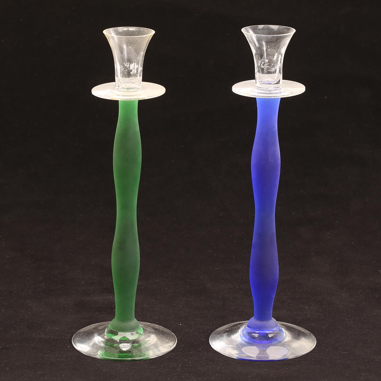 Two glass candlesticks, “Celeste”, Anne Nilsson, Orrefors.