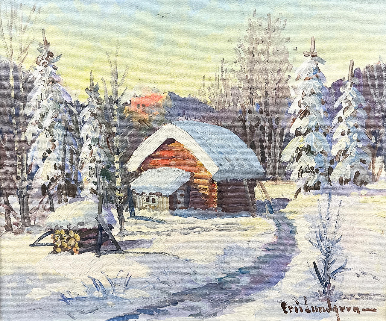 ERIC LUNDGREN. OIL ON CANVAS, “Winter”, signed.