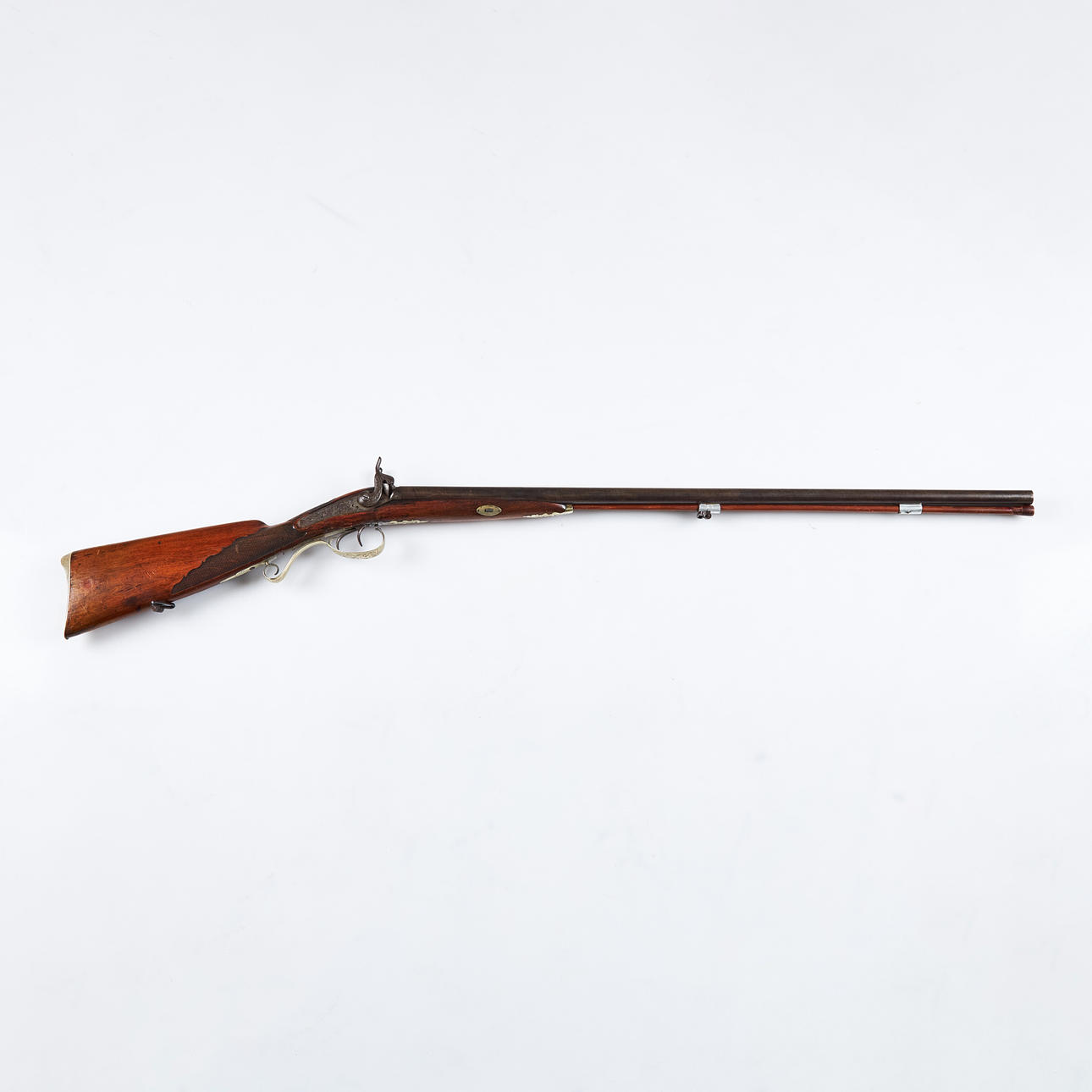 PERCUSSION LOCK RIFLE. 19th century, double-barreled, damask pipes ...