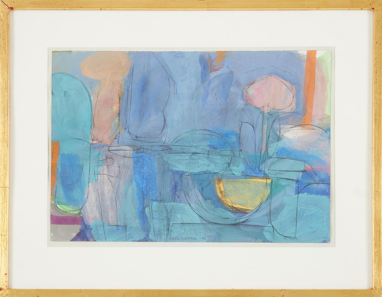 MATS RYDSTERN. mixed media on paper, abstract composition, signed and dated -97.