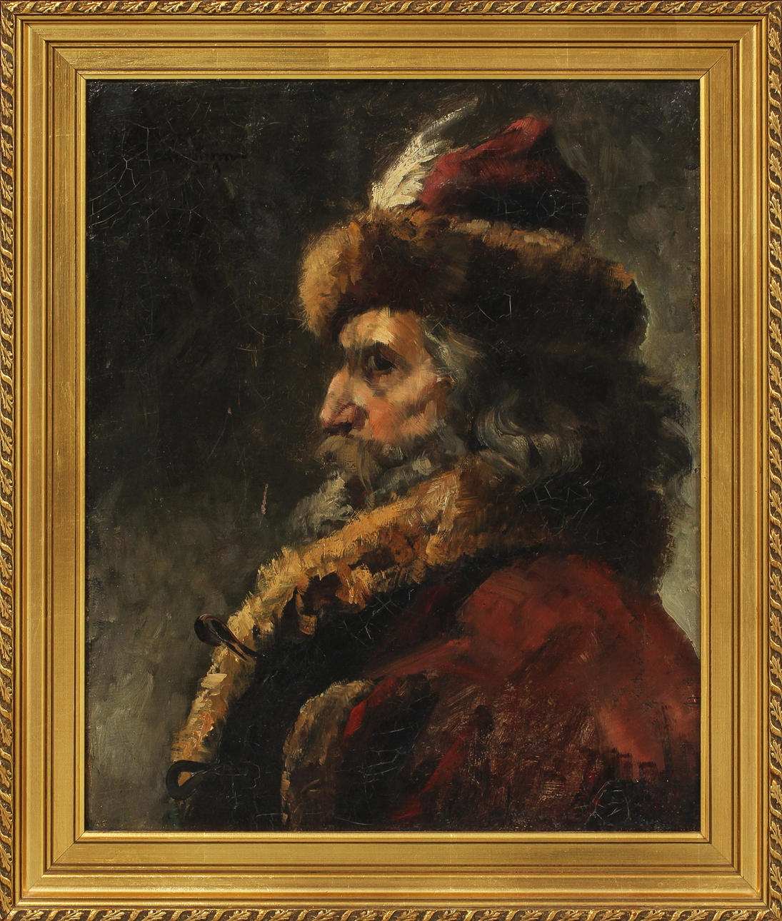 GUSTAF CEDERSTRÖM. Porträtt av herre i pälsbrämad hatt. Olja på duk, signerad och daterad 1879.